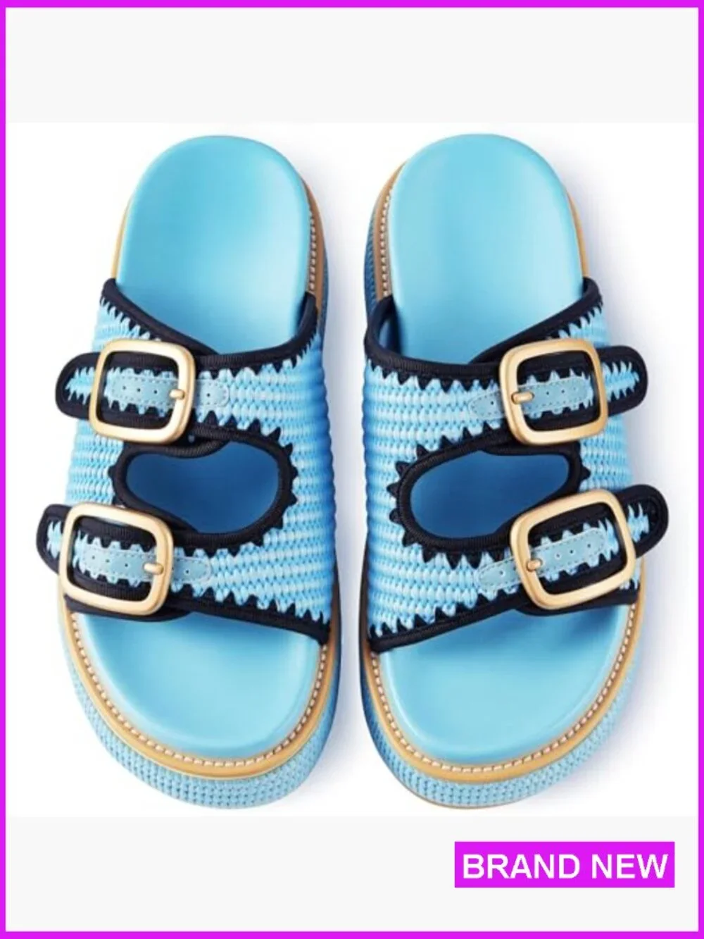 Raffia Espadrille Platform Sandals Woven Straw Double Buckle Strap Summer Beach